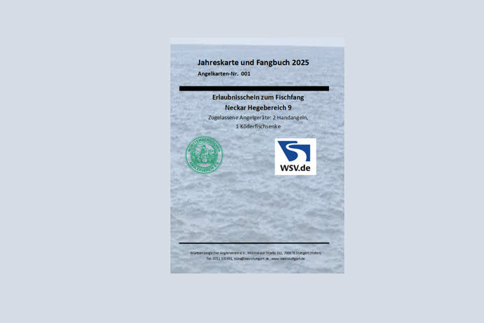 Jahreskarte Neckar Hegebereich 9 2025. Nur mit gültigem Fischereischein zu verwenden.