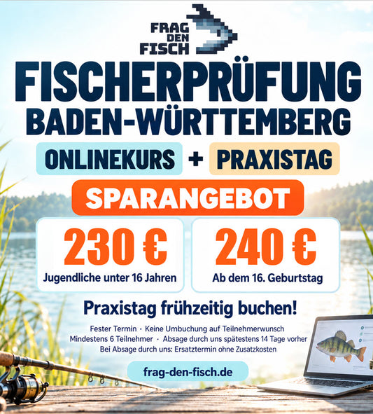 Sonderpreis: Onlinekurs mit Praxistag am 23.01.2027  in Mengen für die Fischerprüfung am 24.04.2027